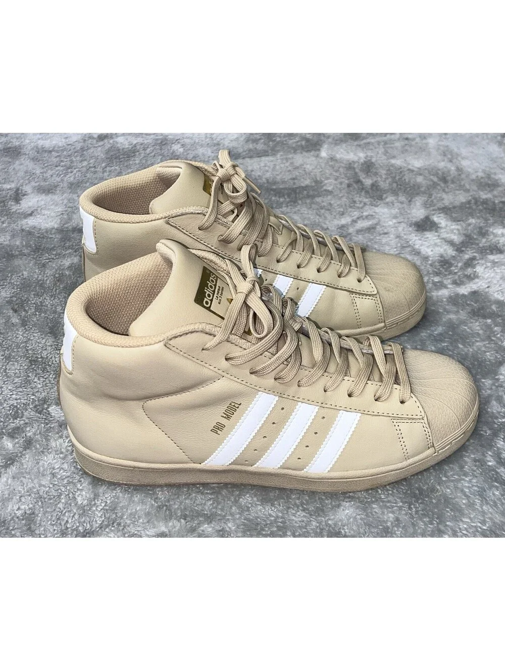 Adidas Pro Model Linen Khaki Mens Sneakers CG5072 8.5 Tan White Gold Shell Toe
